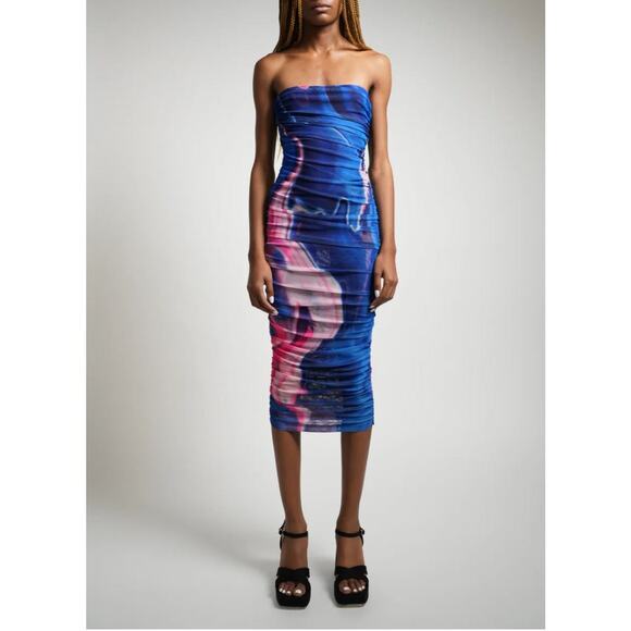 Farai London Hera Midi Dress Large Strapless Mesh Bodycon Stretch Revolve - Picture 14 of 15